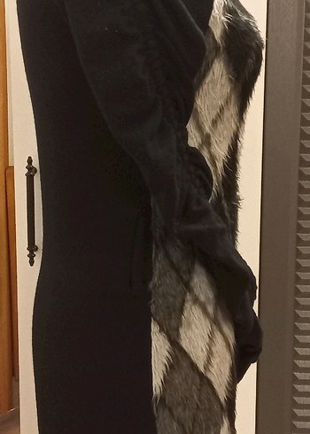 GRİ DESENLİ UZUN KOLLU KADIN SUNİ KÜRKLÜ BLUZ - Görsel 3