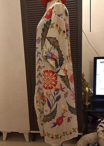 ÇİÇEK DESENLİ UZUN BOHEM KİMONO - Görsel 5