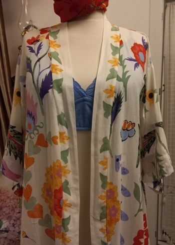 ÇİÇEK DESENLİ UZUN BOHEM KİMONO - Görsel 9