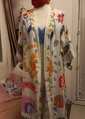 ÇİÇEK DESENLİ UZUN BOHEM KİMONO - Görsel 8