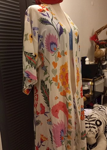 ÇİÇEK DESENLİ UZUN BOHEM KİMONO - Görsel 7