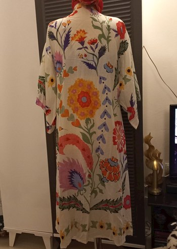 ÇİÇEK DESENLİ UZUN BOHEM KİMONO - Görsel 2