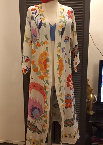 ÇİÇEK DESENLİ UZUN BOHEM KİMONO - Görsel 3