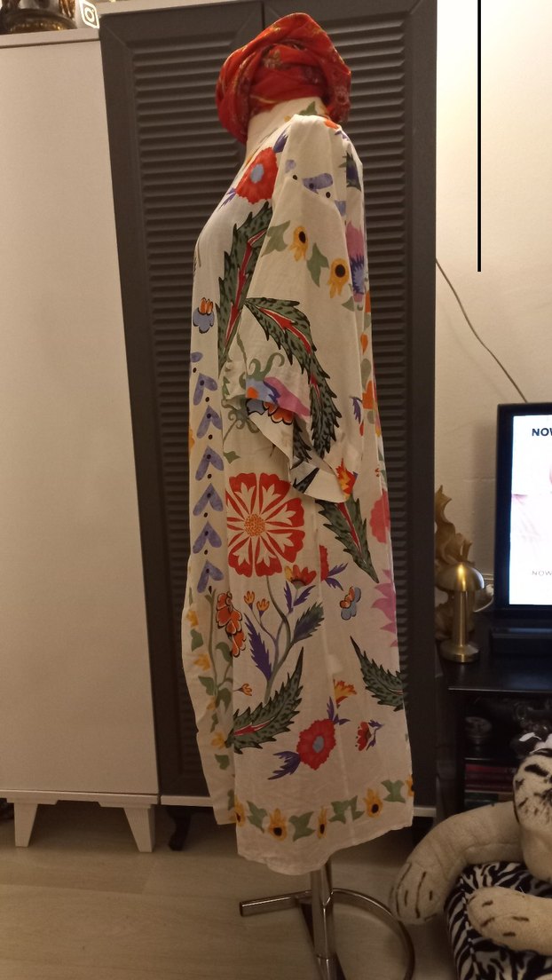 ÇİÇEK DESENLİ UZUN BOHEM KİMONO - Görsel 5