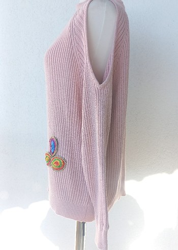 NAKIŞLI PEMBE BOHEM KADIN KAZAK - Görsel 2