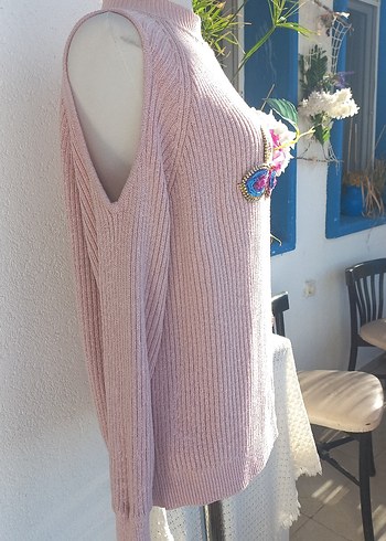 NAKIŞLI PEMBE BOHEM KADIN KAZAK - Görsel 3