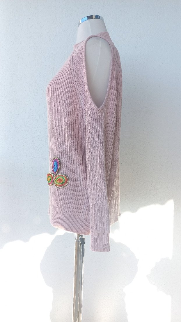 NAKIŞLI PEMBE BOHEM KADIN KAZAK - Görsel 5