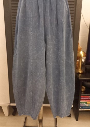 İNCE KOT GRİ MAVİ MİDİ LOOSE FİT KADIN PANTOLON - Görsel 5