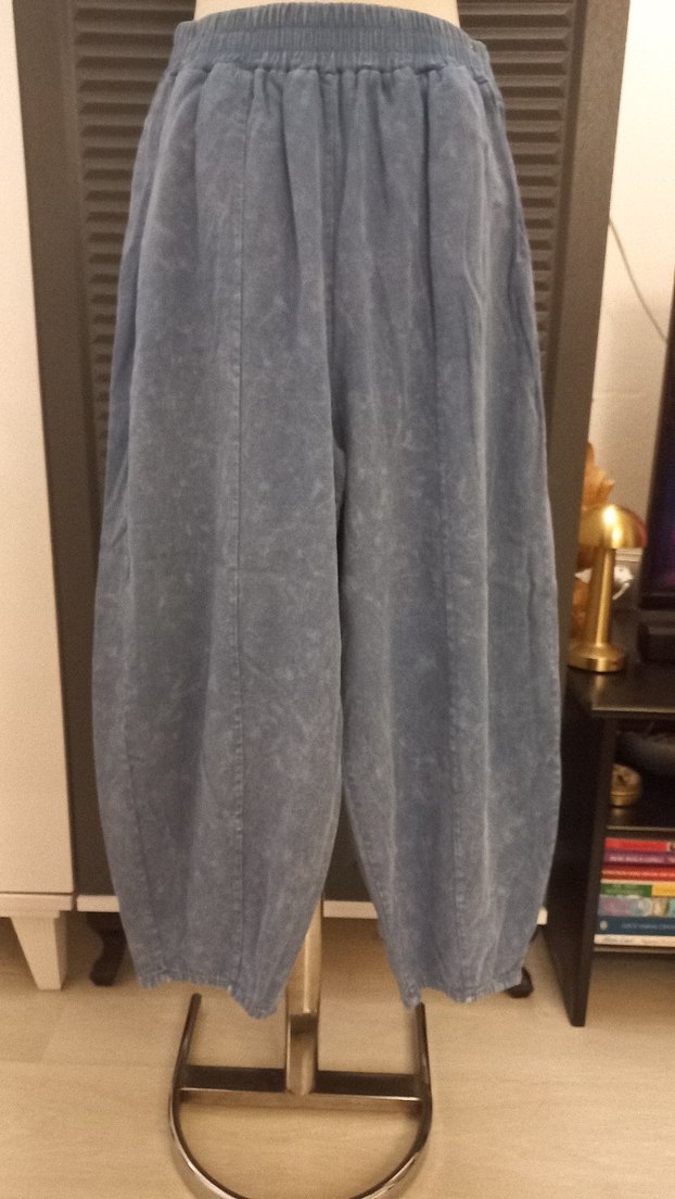 İNCE KOT GRİ MAVİ MİDİ LOOSE FİT KADIN PANTOLON - Görsel 5