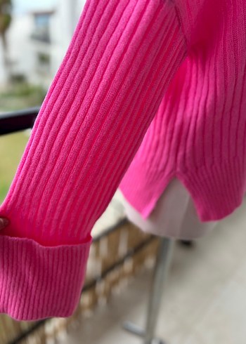 PEMBE BOĞAZLI ÖRGÜ KADIN KAZAK - Görsel 5