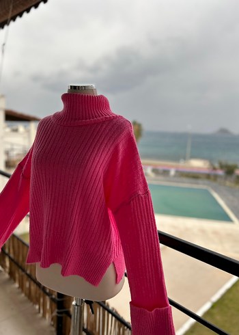 PEMBE BOĞAZLI ÖRGÜ KADIN KAZAK - Görsel 6