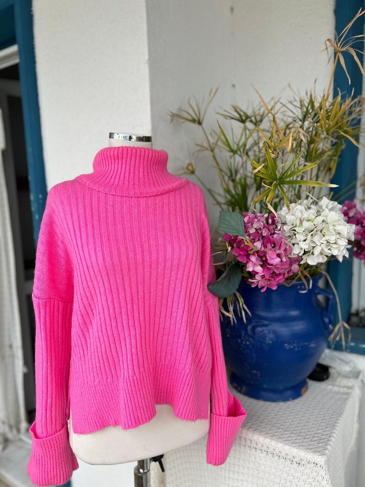 PEMBE BOĞAZLI ÖRGÜ KADIN KAZAK - Görsel 2