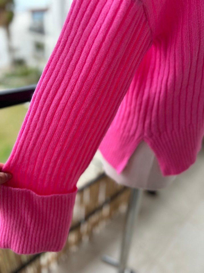 PEMBE BOĞAZLI ÖRGÜ KADIN KAZAK - Görsel 5