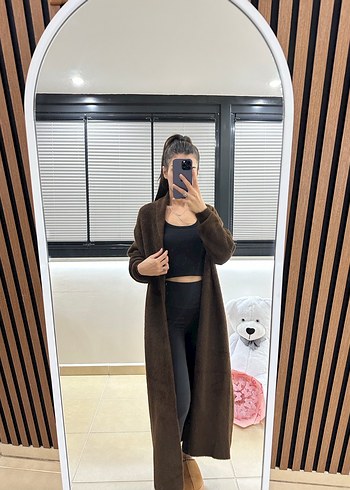 Kadın Kahverengi Uzun Rahat Kesim Hırka - Görsel 2