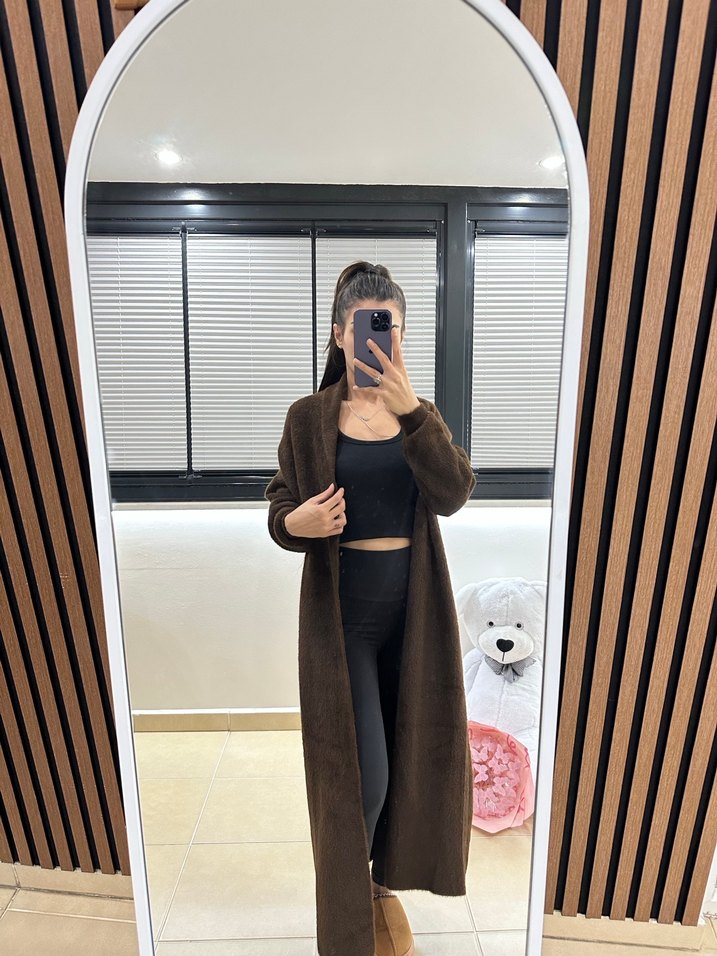 Kadın Kahverengi Uzun Rahat Kesim Hırka - Görsel 2