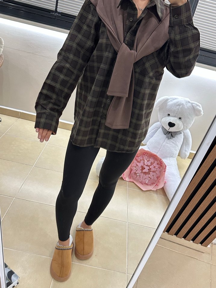 Kahverengi Salaş Midi Kadın Gömlek - Görsel 2