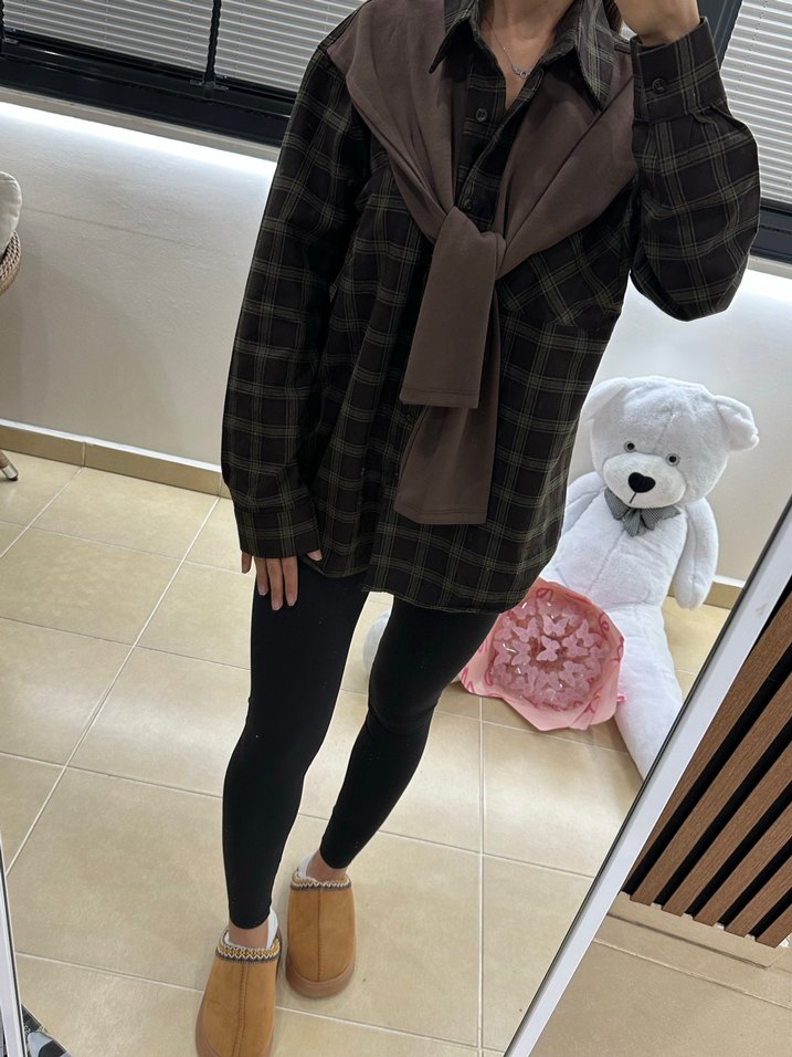 Kahverengi Salaş Midi Kadın Gömlek - Görsel 3