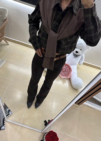 Kadın Kahverengi Kemerli  Pantolon - Görsel 2