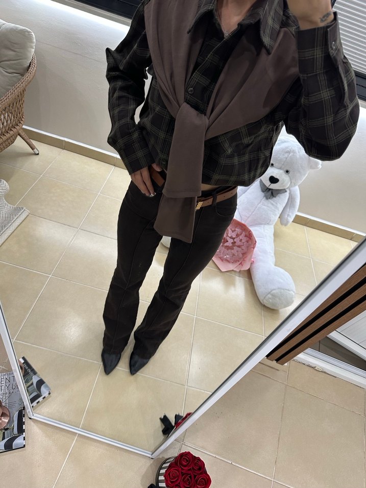 Kadın Kahverengi Kemerli  Pantolon - Görsel 2