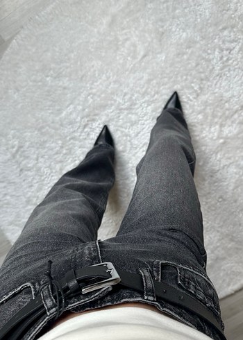 Gri Loose Fit Straight Jean - Görsel 3