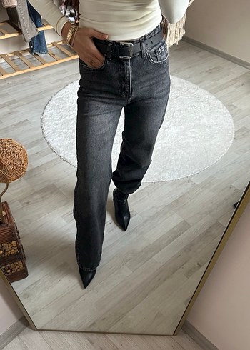Gri Loose Fit Straight Jean - Görsel 2
