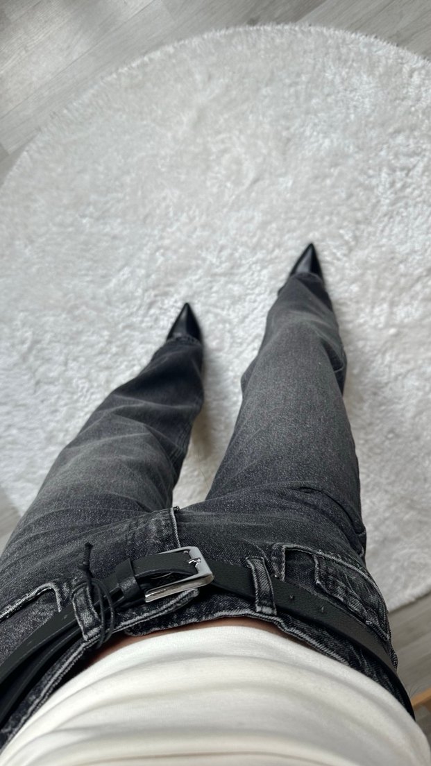 Gri Loose Fit Straight Jean - Görsel 3