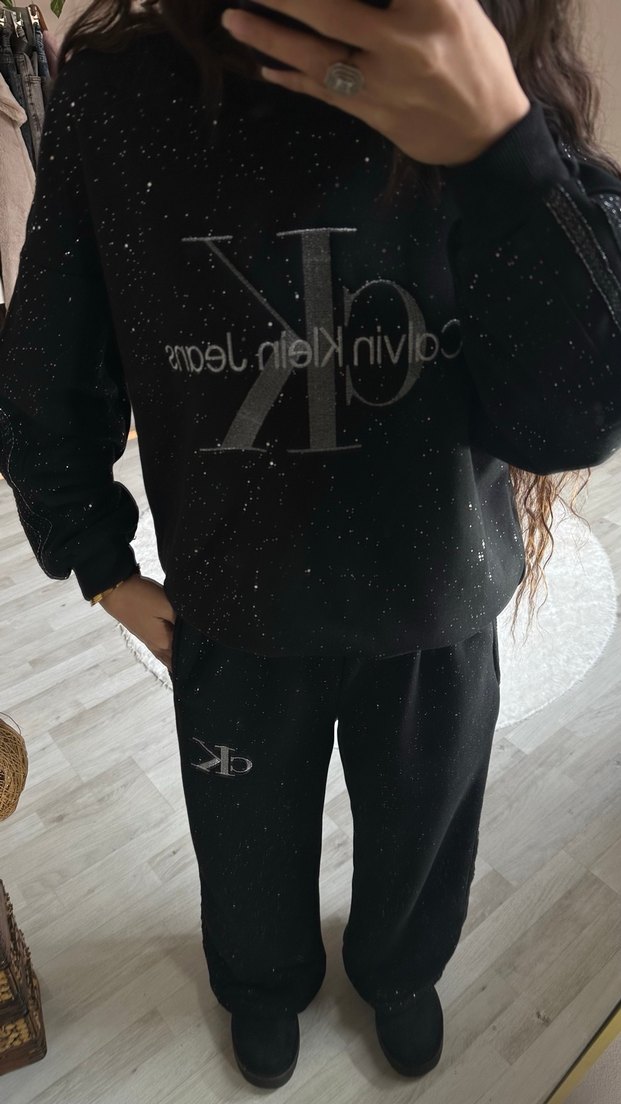 Kadın Siyah Pul Detaylı Calvin Clean Salaş Eşofman Takımı - Görsel 4