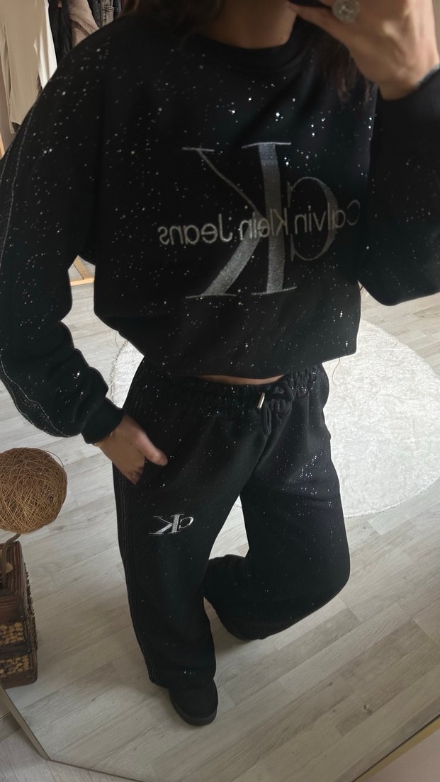 Kadın Siyah Pul Detaylı Calvin Clean Salaş Eşofman Takımı - Görsel 3