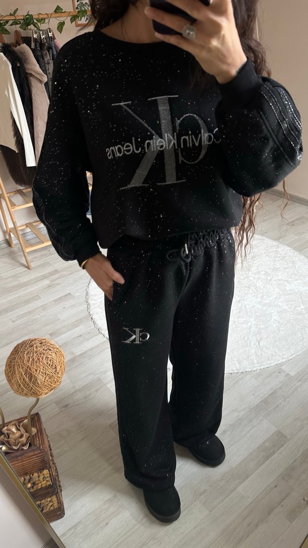 Kadın Siyah Pul Detaylı Calvin Clean Salaş Eşofman Takımı - Görsel 2
