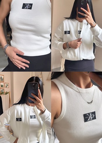 Kadın Beyaz Fermuarlı Bomber Ceket - Görsel 3