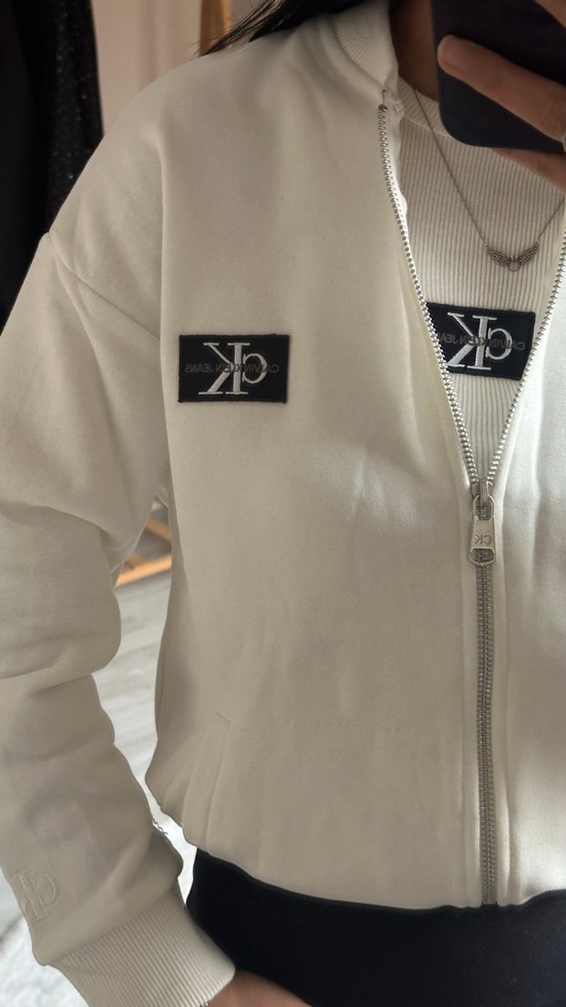 Kadın Beyaz Fermuarlı Bomber Ceket - Görsel 5