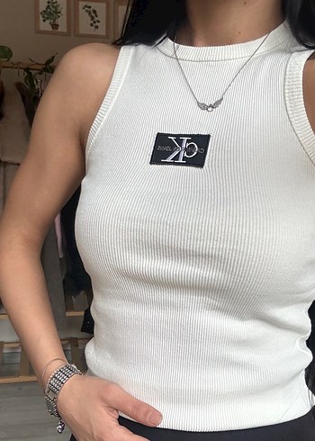 Beyaz Kadın Crop Top Kolsuz Calvin Clean - Görsel 2