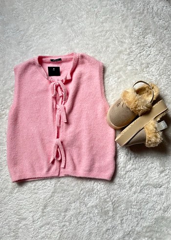 Pembe Kısa Örgü Süveter - Görsel 3