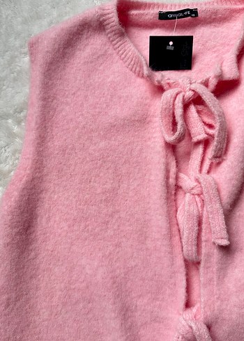 Pembe Kısa Örgü Süveter - Görsel 4