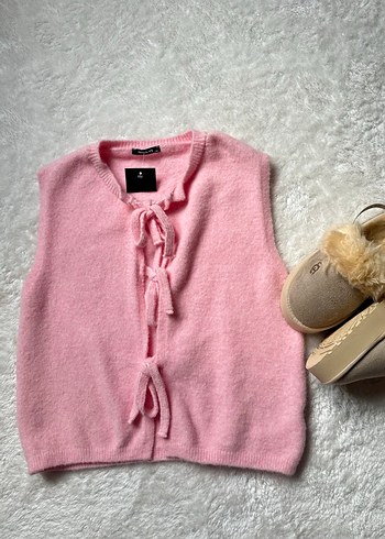 Pembe Kısa Örgü Süveter - Görsel 5