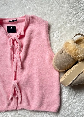 Pembe Kısa Örgü Süveter - Görsel 2