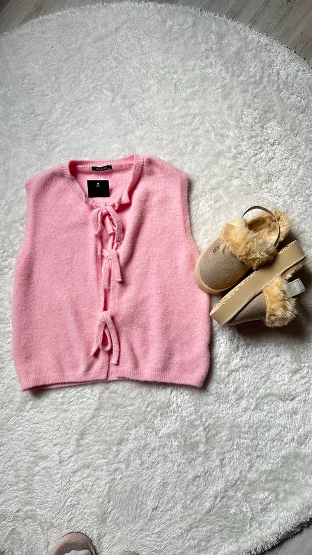 Pembe Kısa Örgü Süveter - Görsel 3