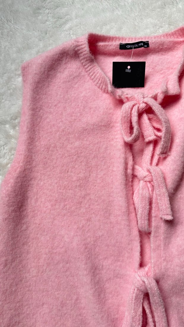 Pembe Kısa Örgü Süveter - Görsel 4