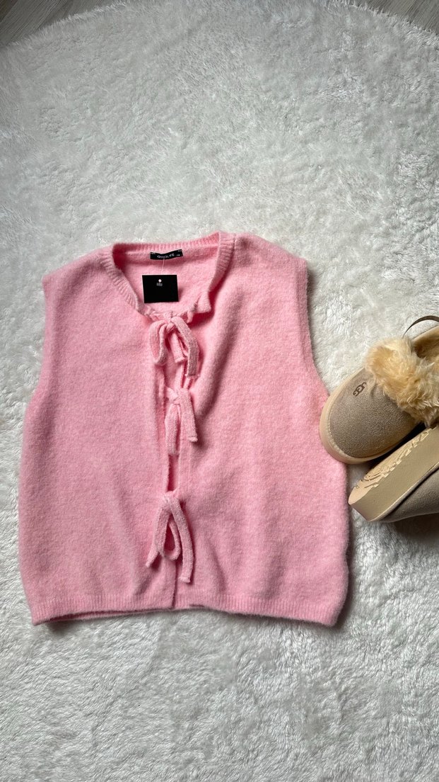 Pembe Kısa Örgü Süveter - Görsel 5