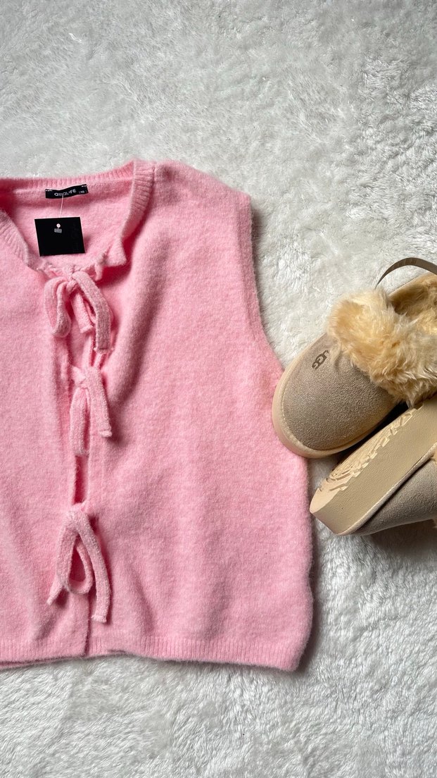 Pembe Kısa Örgü Süveter - Görsel 2