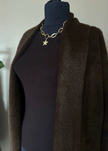 Kahverengi Uzun Örgü Kadın Hırka - Görsel 2