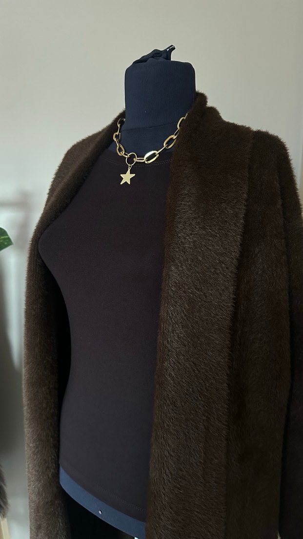 Kahverengi Uzun Örgü Kadın Hırka - Görsel 2