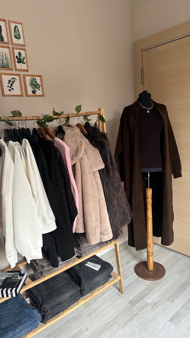 Kahverengi Uzun Örgü Kadın Hırka - Görsel 3