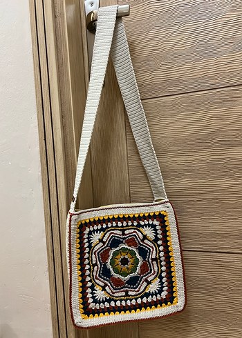 El Yapımı Örgü Omuz Çantası  Bohem Desenli, Renkli Kroşe Çanta - Görsel 2