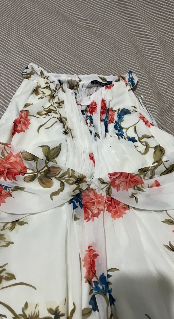 Çiçek Desenli Beyaz Bohem Uzun Elbise - Görsel 4