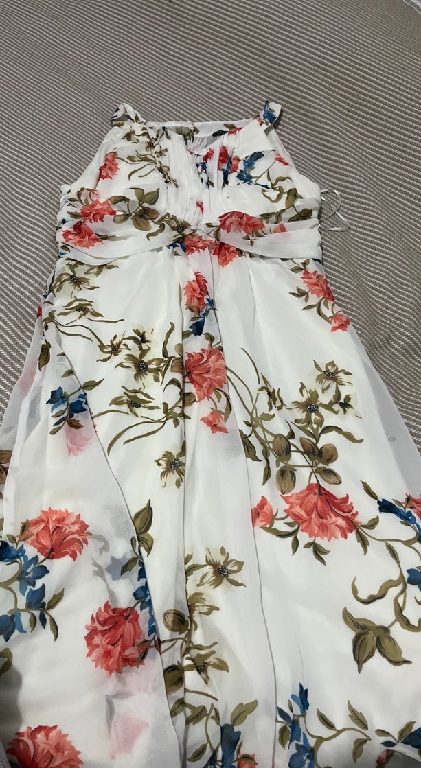 Çiçek Desenli Beyaz Bohem Uzun Elbise - Görsel 2