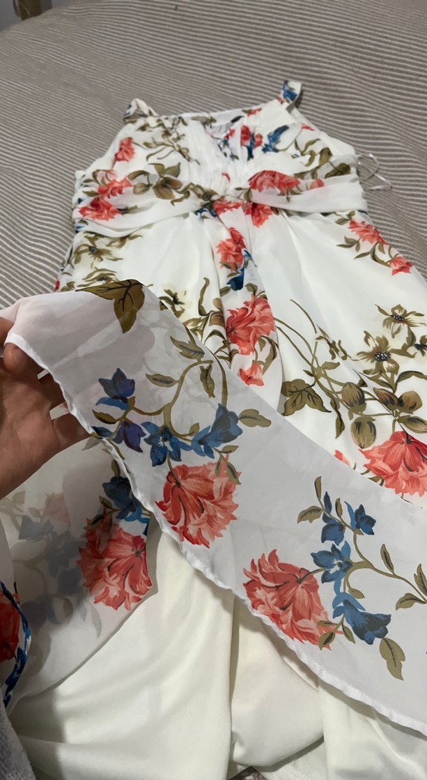 Çiçek Desenli Beyaz Bohem Uzun Elbise - Görsel 3