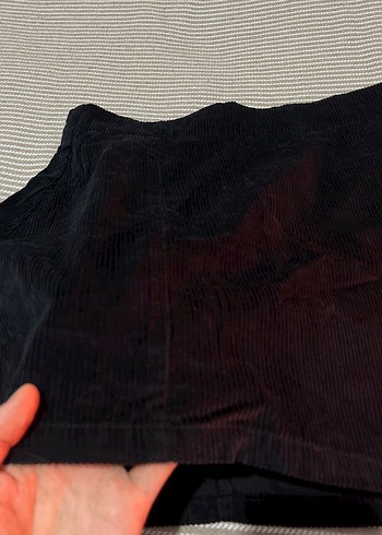 Siyah Kadın kadife piliseli Mini Etek - Görsel 2