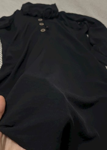 Düğmeli Siyah Uzun Kollu Kadın Tunik - Görsel 4