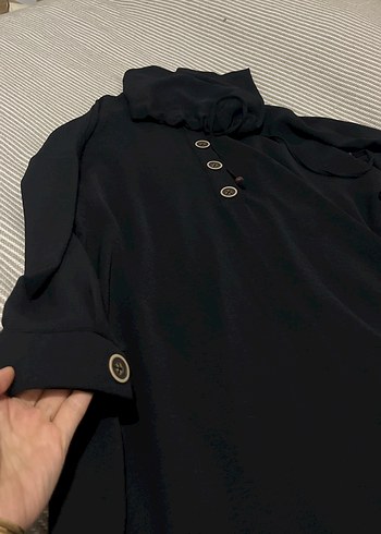 Düğmeli Siyah Uzun Kollu Kadın Tunik - Görsel 2